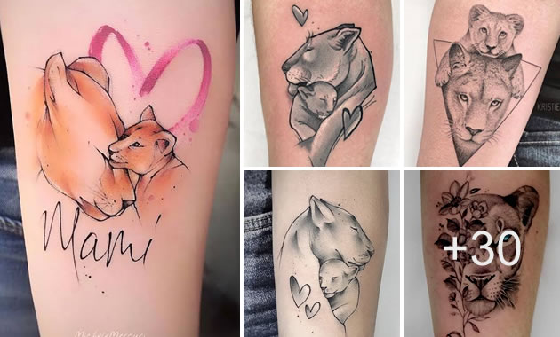 Hermosos tatuajes de mamá leona en varios tamaños Hermosos tatuajes de mamá leona en varios tamaños